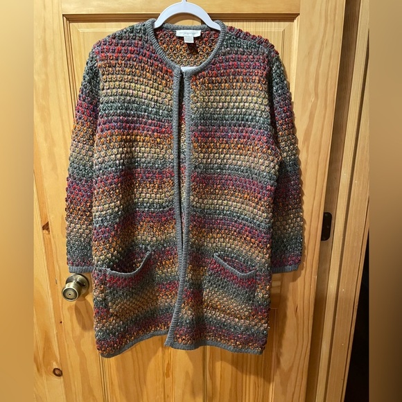 Large Rainbow Waffle Knit Long Cardigan Y2K Women’s Sweater size L used - Picture 1 of 8